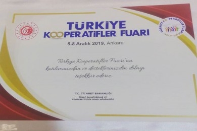 Türkiye Kooperatifler Fuarı 2019 Sertifikamızı Aldık